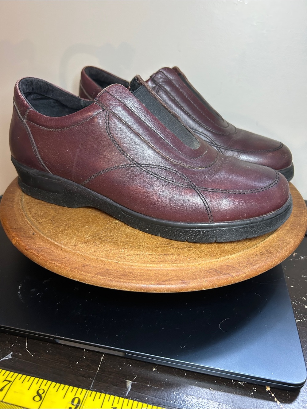 Burgundy Leather Comfort Slip On Shoes Portugal Womens Size 39